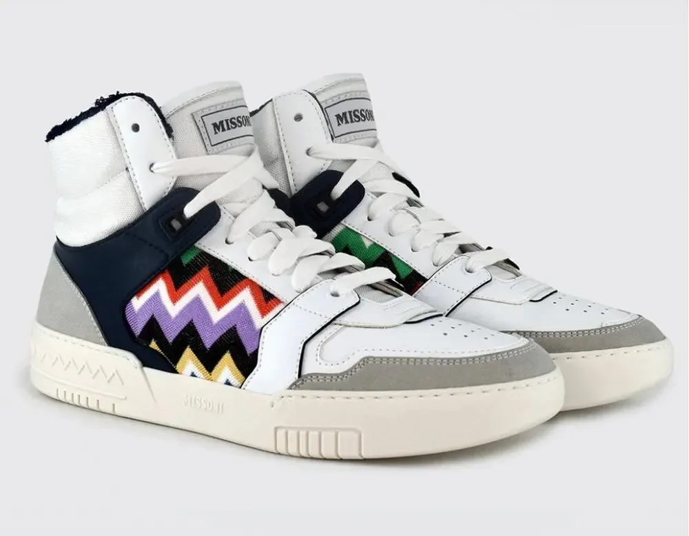Missoni Basket High Luxury Sneaker White Blue Leather 5 M 6.5 W 37 EU NIB Unisex